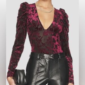 Free People Bodysuit Midnight Combo Red Velvet Long Sleeve Size Large